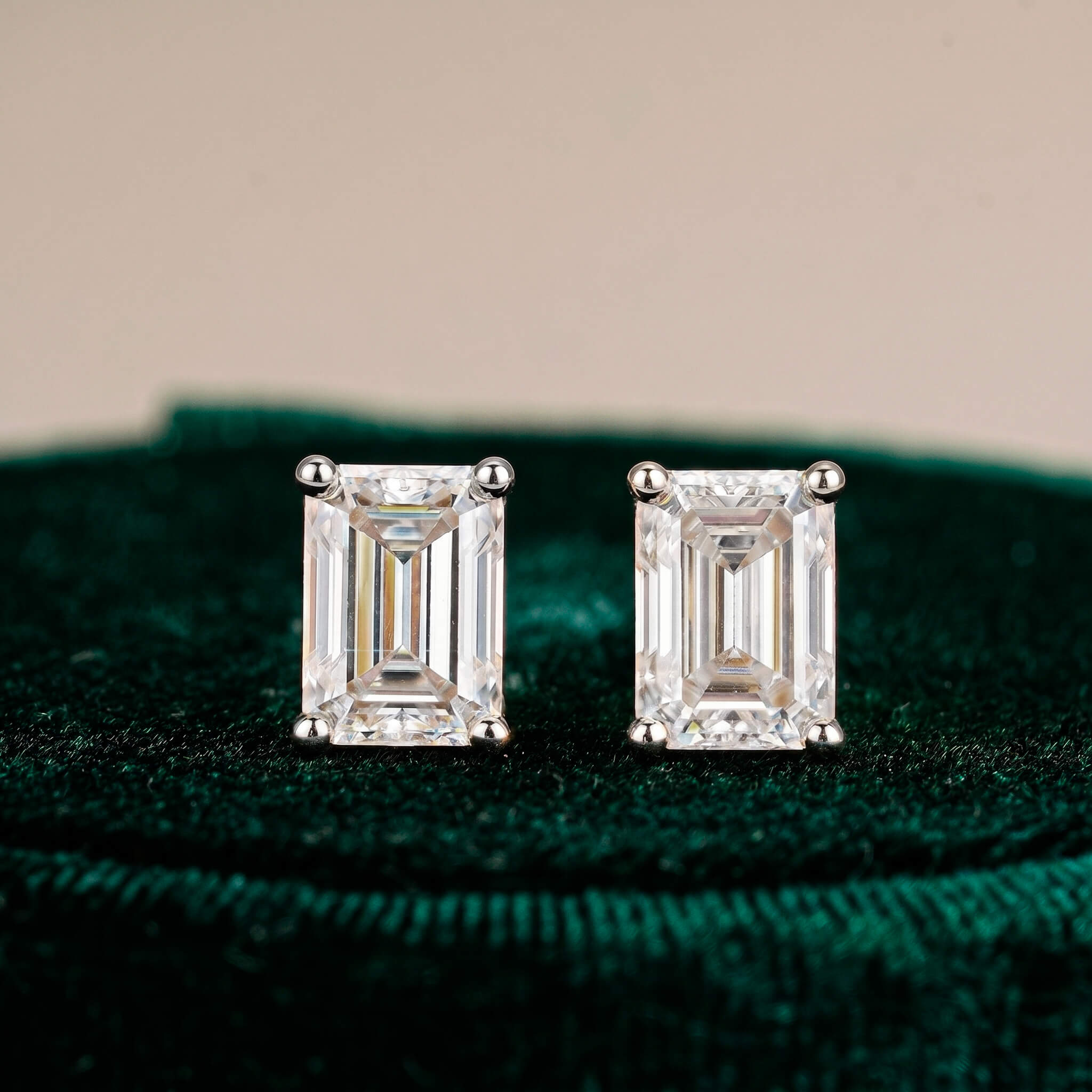 Classic Emerald Moissanite Stud Earrings