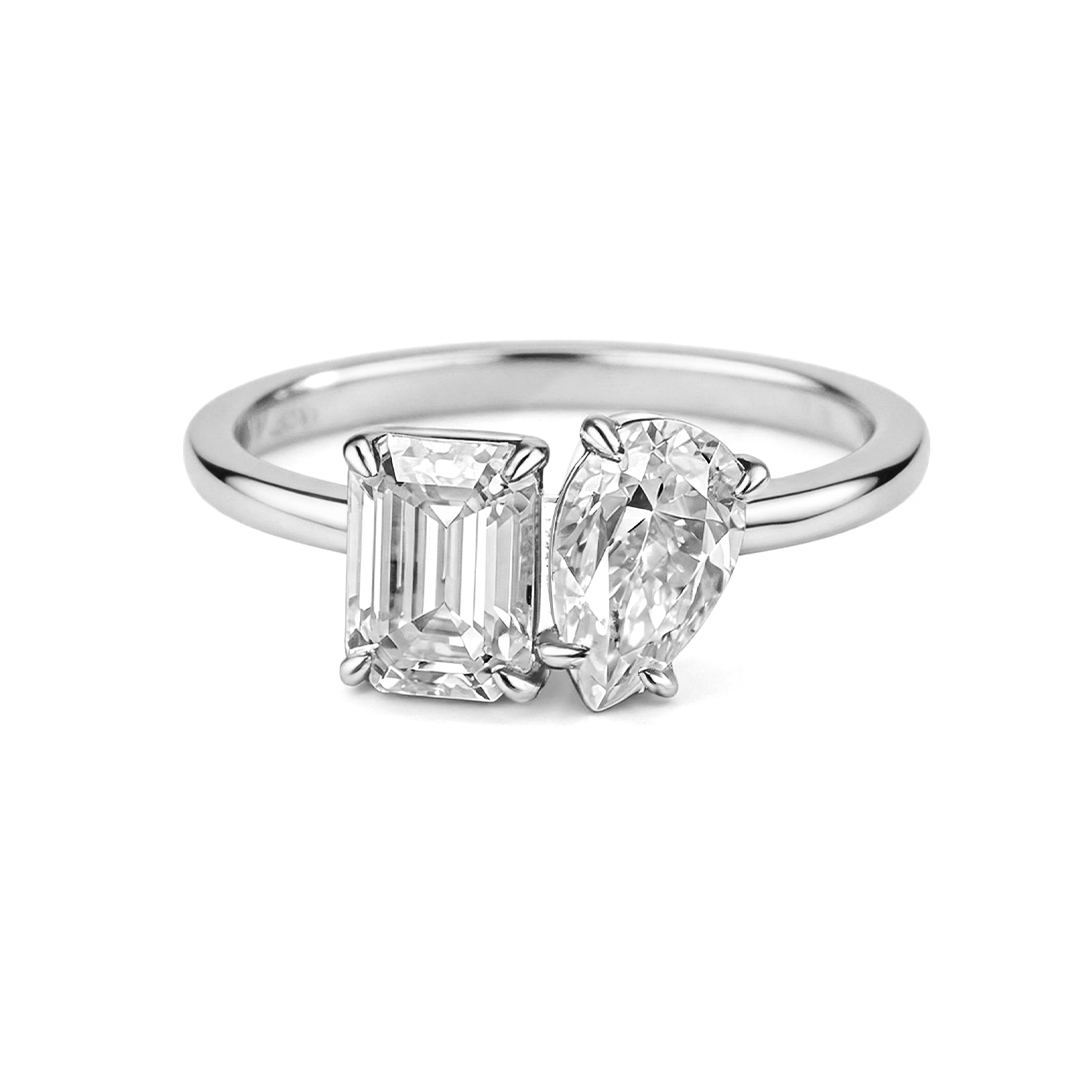 Toi Et Moi Emerald and Pear Engagement Ring