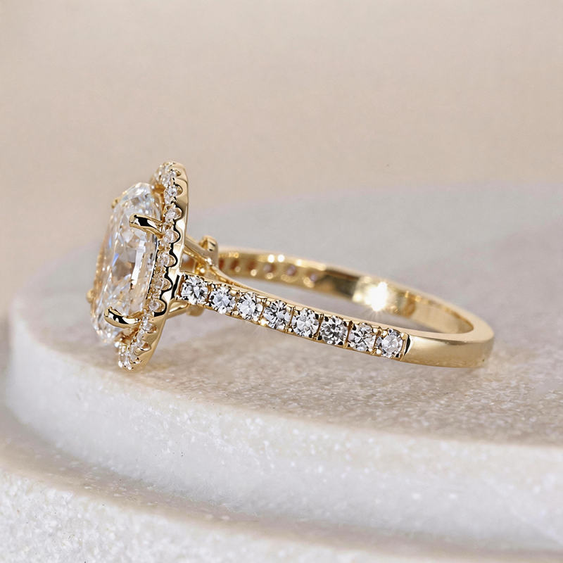Oval Shape Halo Moissanite Ring