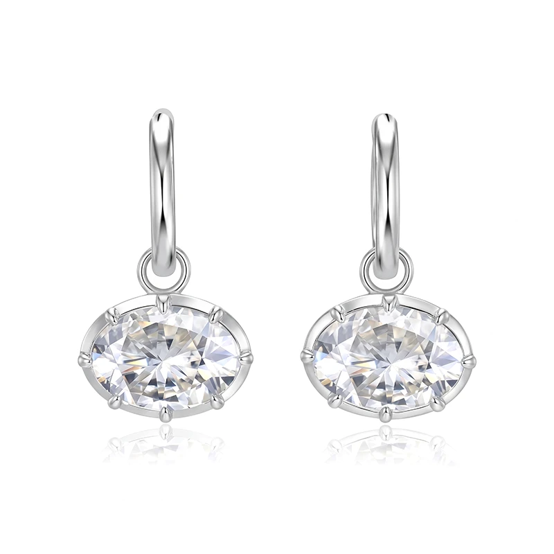 East West Bezel Oval Moissanite Hoop Earrings