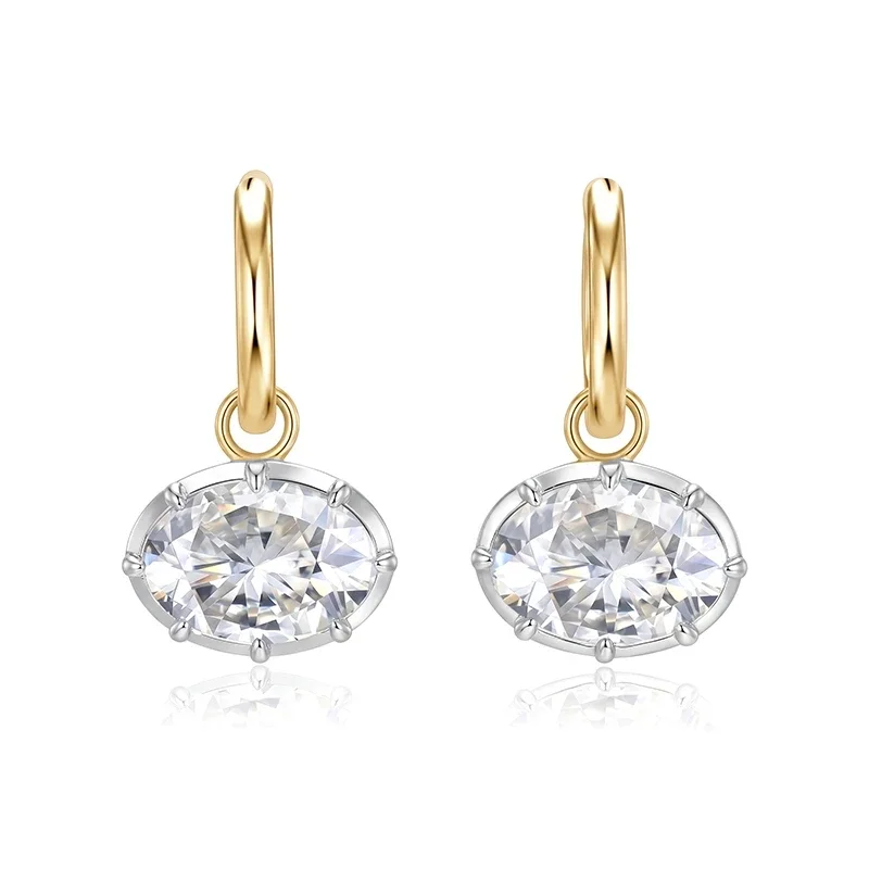 East West Bezel Oval Moissanite Hoop Earrings