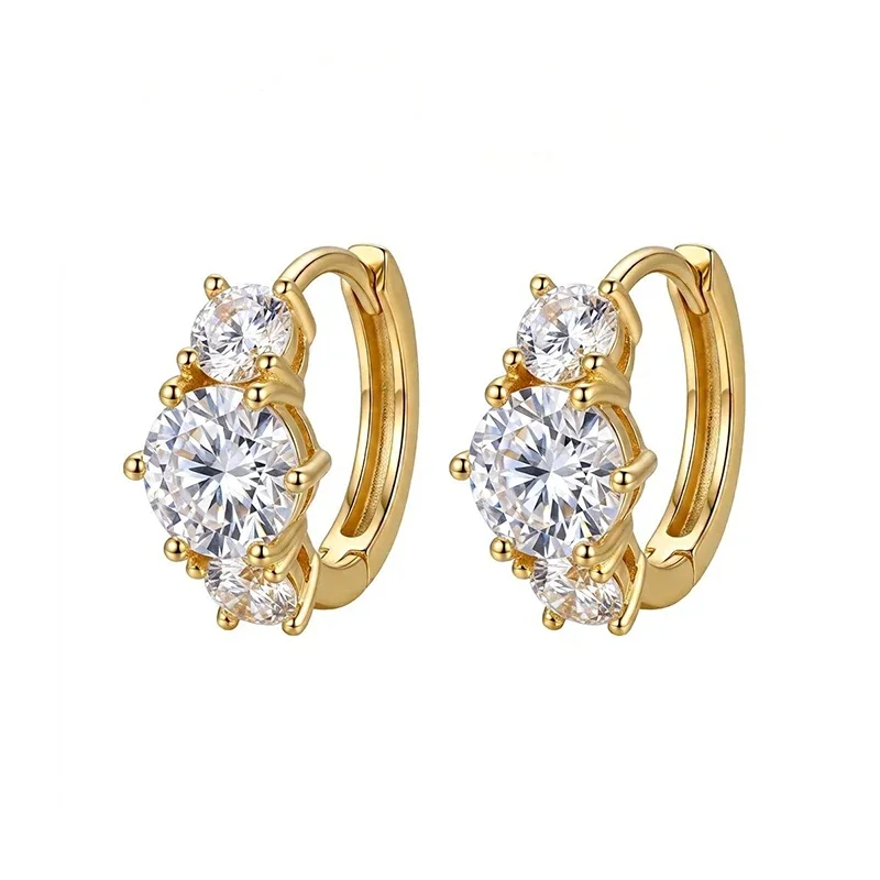 Jessica Three-Stone Moissanite Hoop Earrings