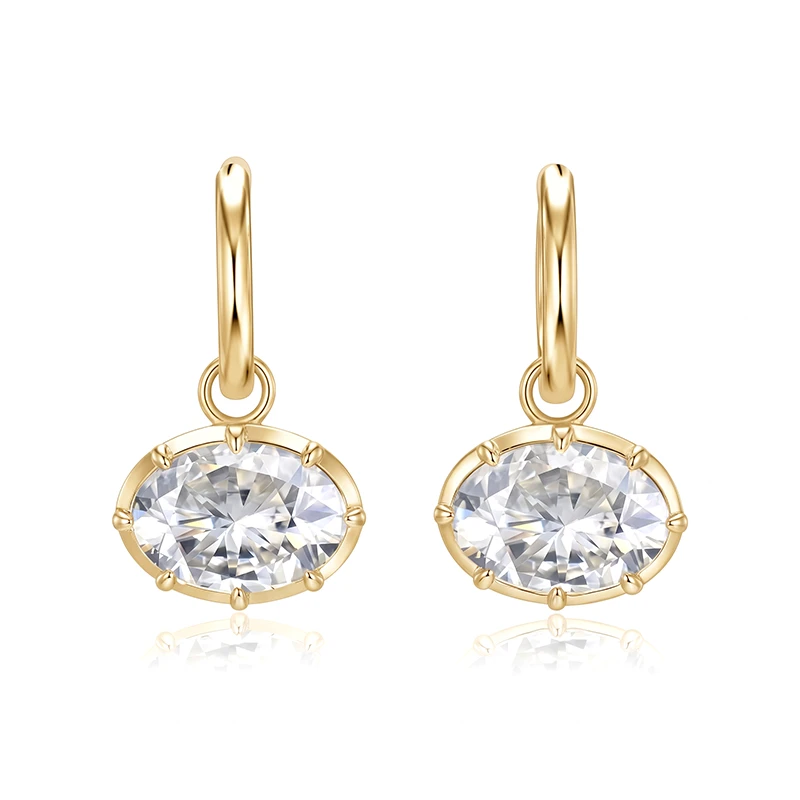East West Bezel Oval Moissanite Hoop Earrings