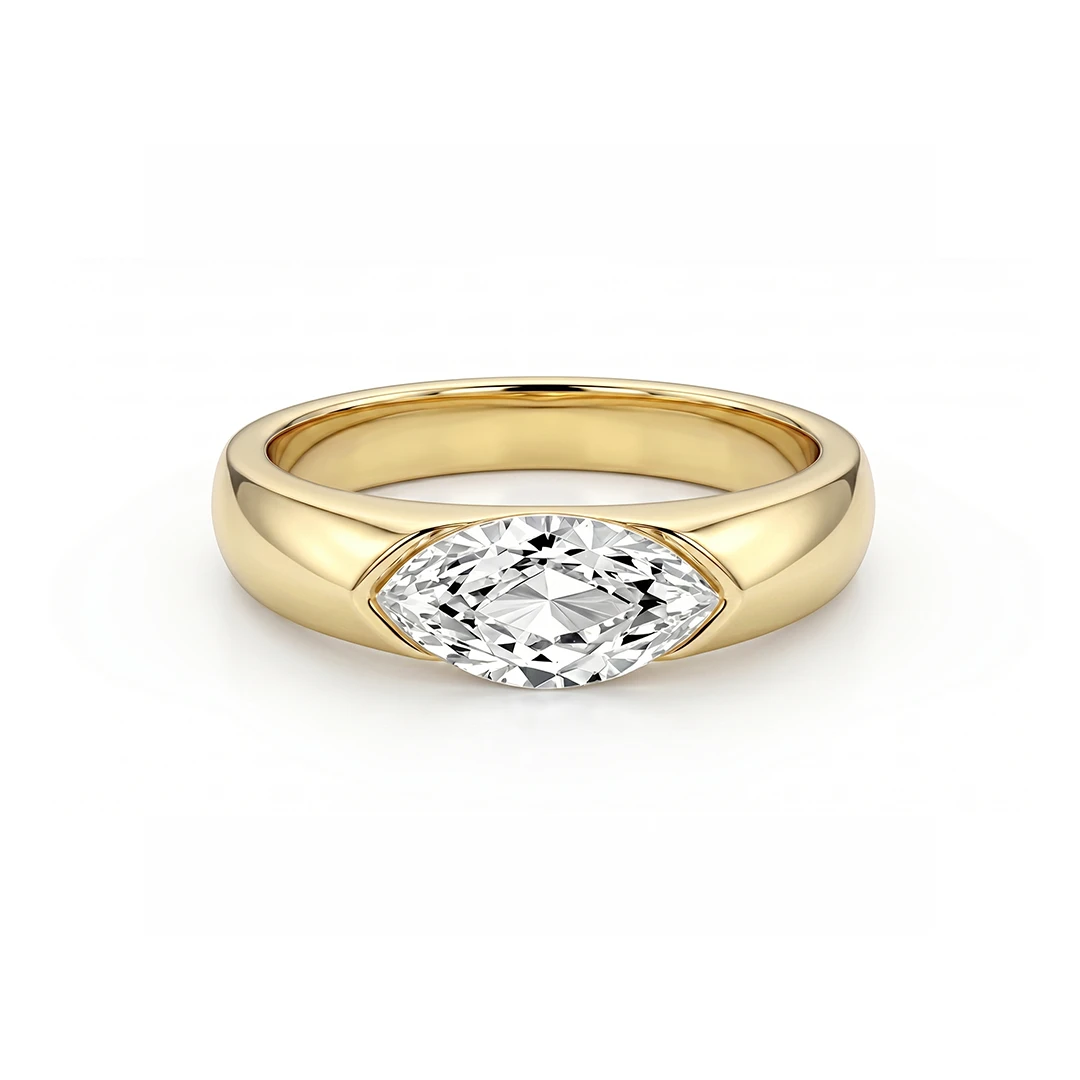 Half Bezel Marquise Moissanite Ring