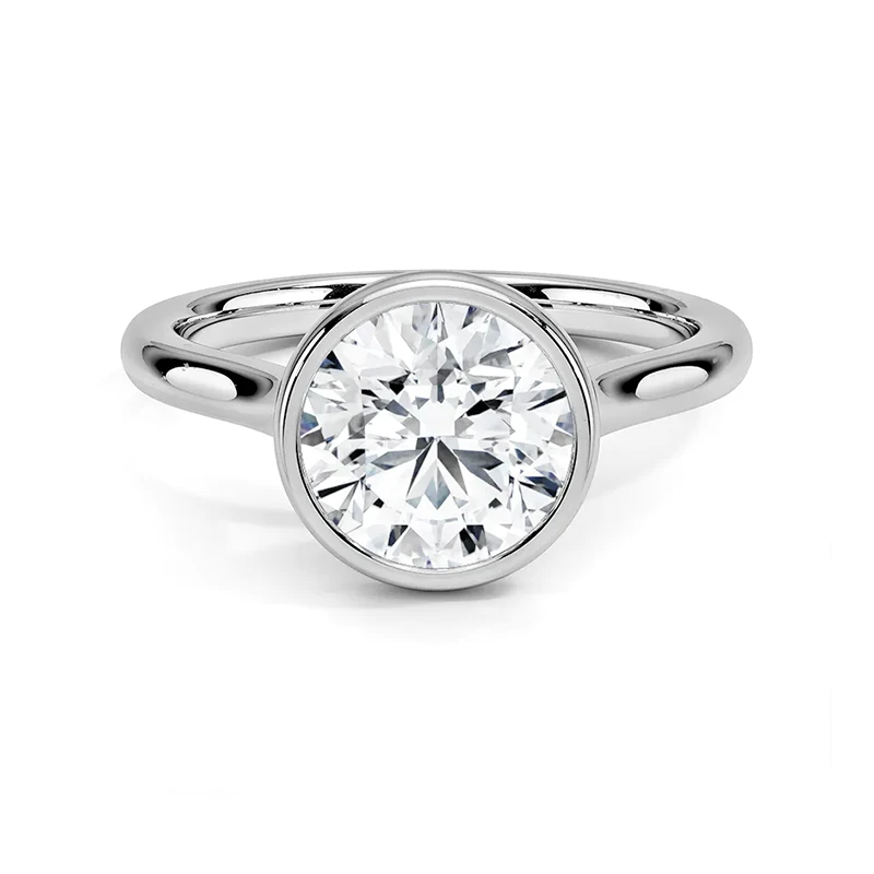 Round Cut Bezel Set Solitaire Moissanite Engagement Ring