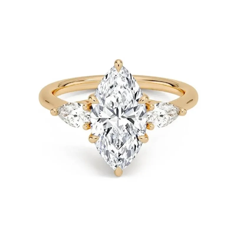 Opera Three-Stone Marquise Moissanite Ring
