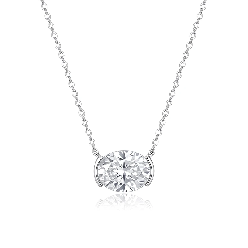 Half Bezel Oval Moissanite Necklace