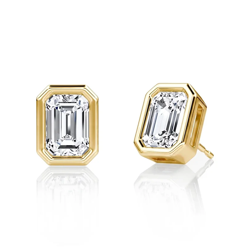 Bezel Emerald Moissanite Stud Earrings