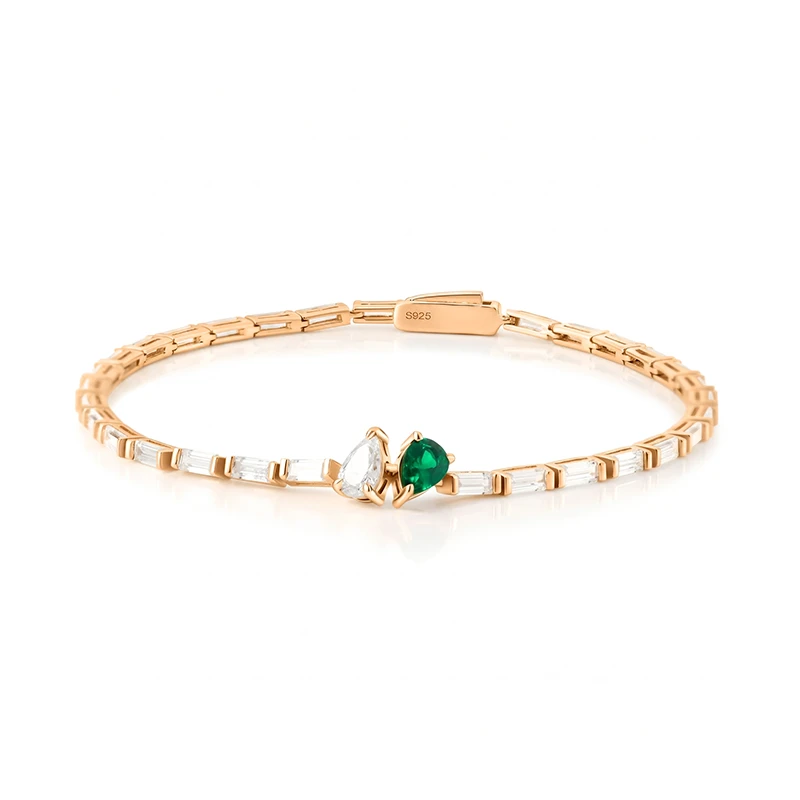 Toi Et Moi Baguette and Pear Moissanite Bracelet