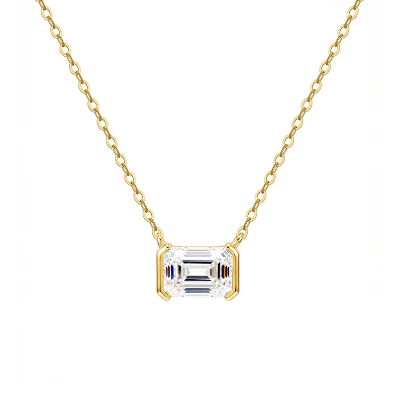 Half Bezel Emerald Moissanite Necklace