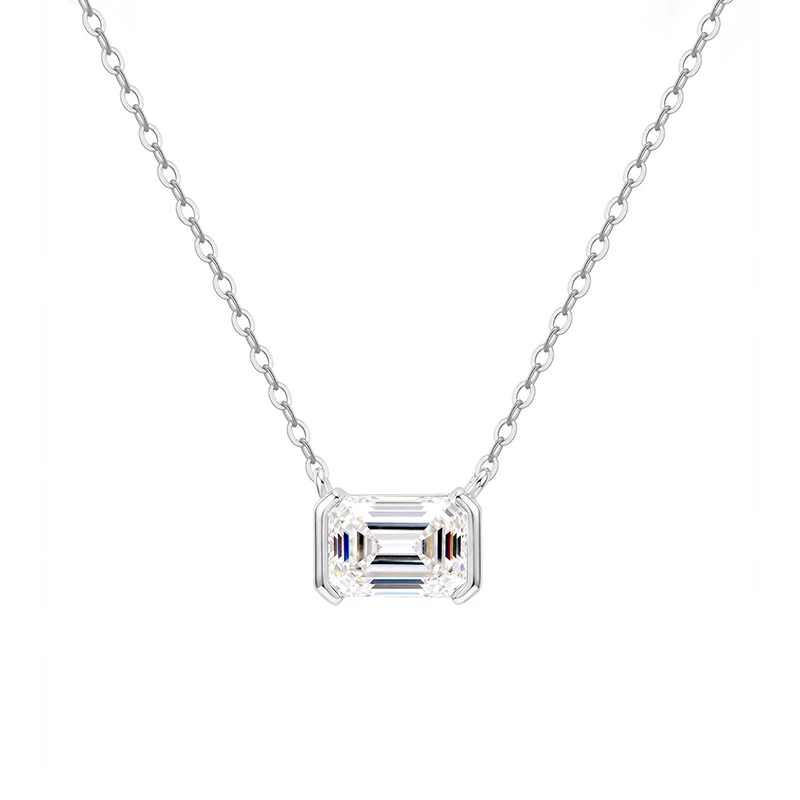Half Bezel Emerald Moissanite Necklace