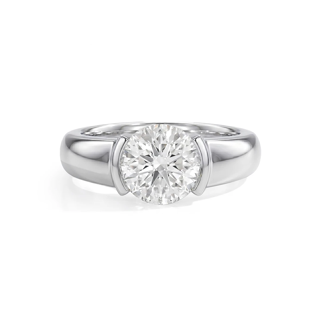 Half Bezel Moissanite Engagement Ring