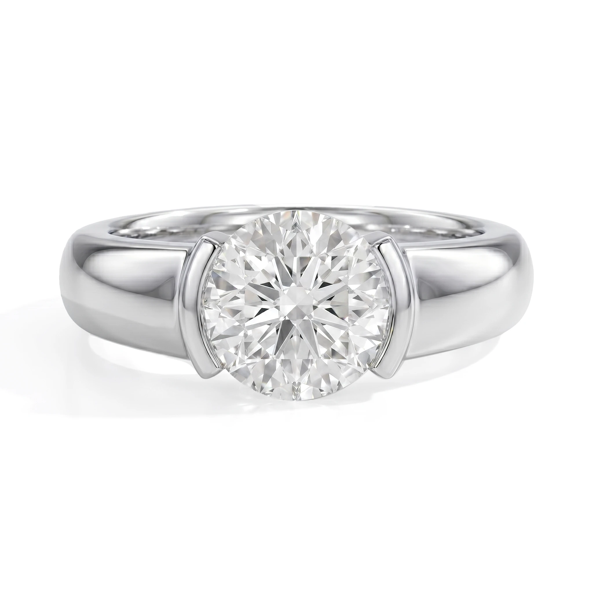Half Bezel Moissanite Engagement Ring