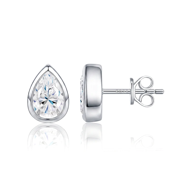 Bezel Pear Moissanite Stud Earrings