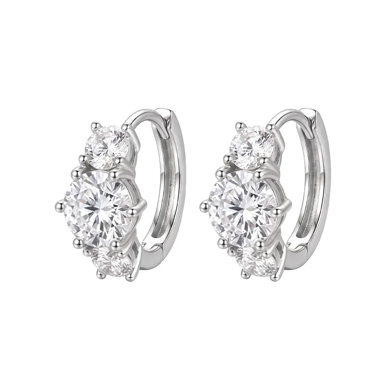 Jessica Three-Stone Moissanite Hoop Earrings