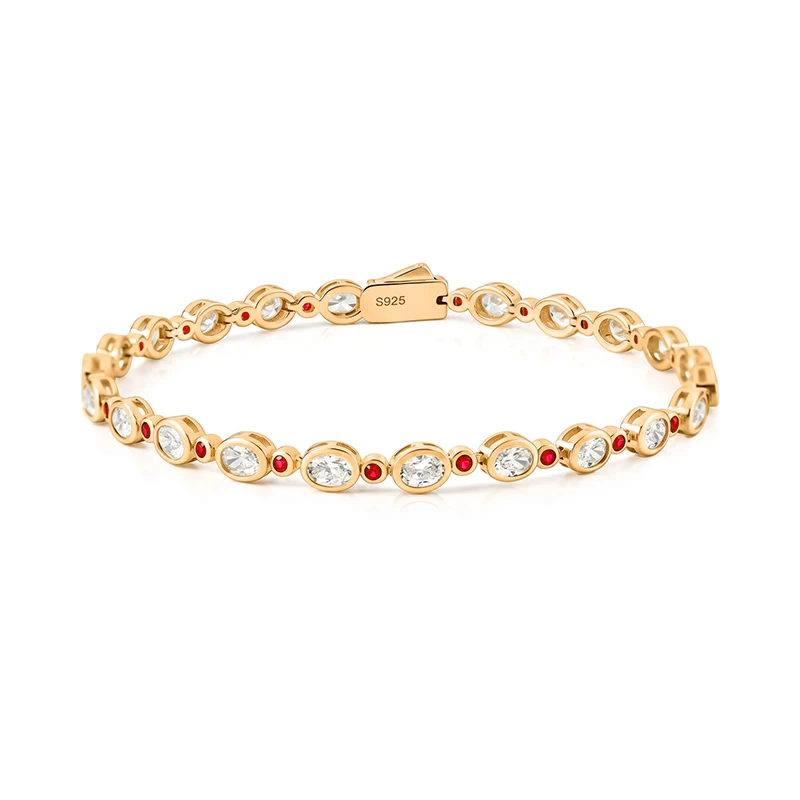 Bezel Oval Moissanite&Ruby Gemstone Bracelet