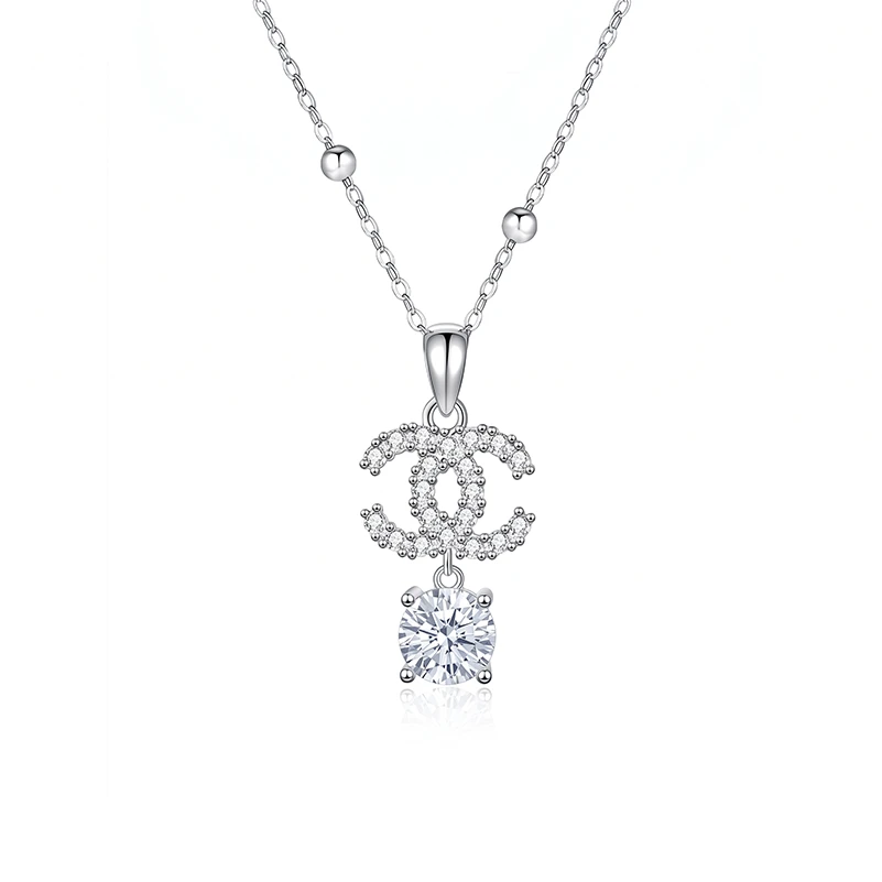 Double C Round Moissanite Necklace