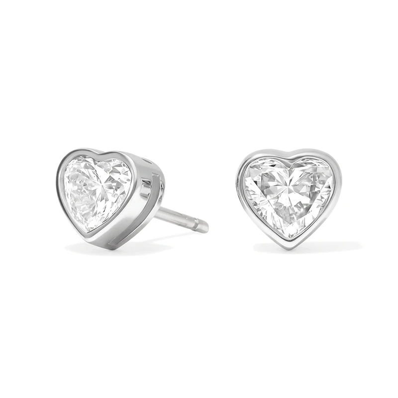 Bezel Heart Moissanite Stud Earrings