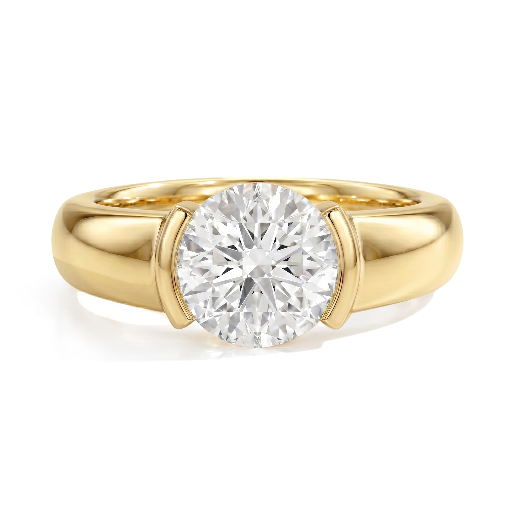 Half Bezel Moissanite Engagement Ring
