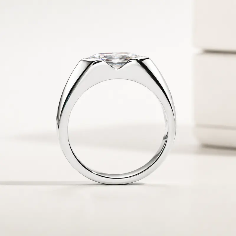 Half Bezel Marquise Moissanite Ring