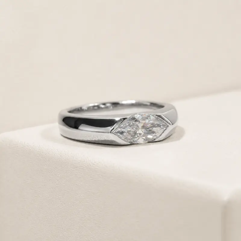 Half Bezel Marquise Moissanite Ring