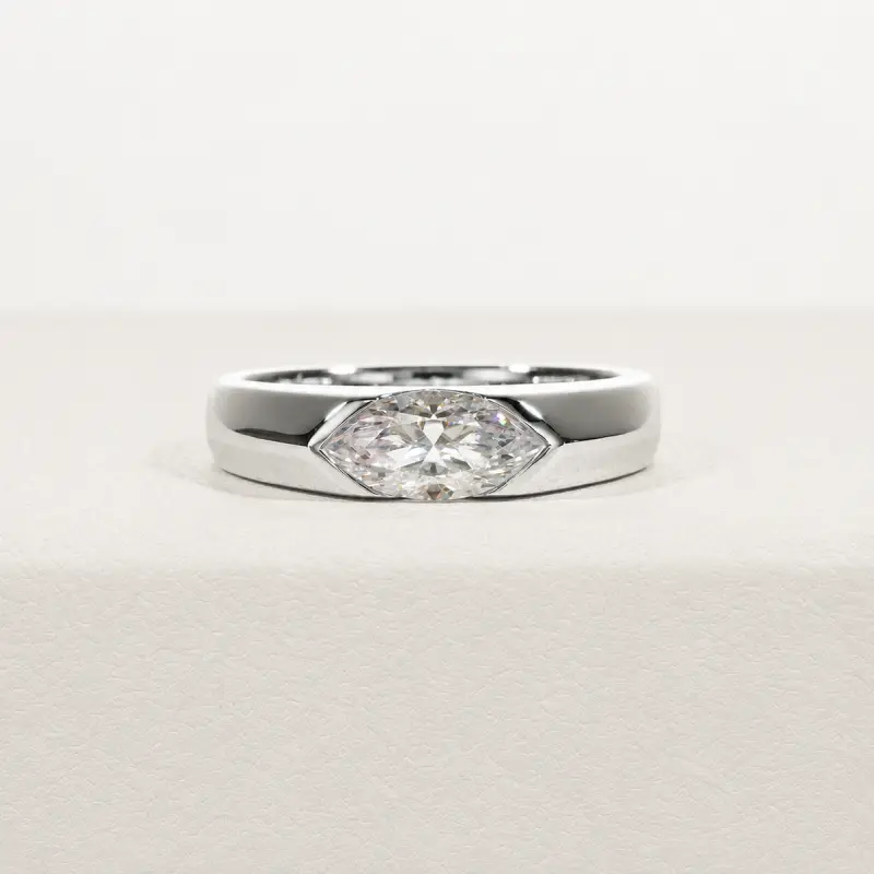 Half Bezel Marquise Moissanite Ring