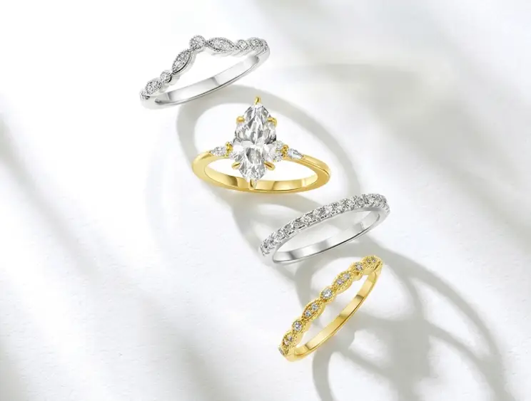An elegant showcase of moissanite engagement rings featuring premium solitaire, halo, and eternity band styles - VOOGMECHIC rings category cover