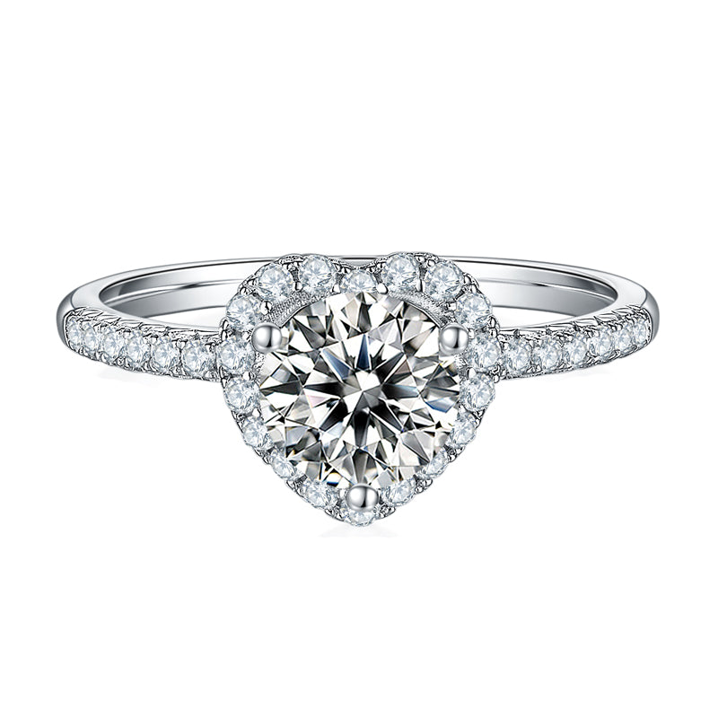 Heart Halo Moissanite Engagement Ring 1.0 ct-VOOGME