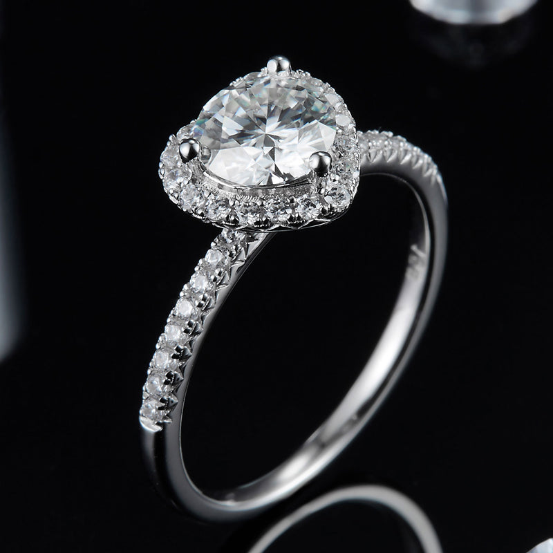 Heart Halo Moissanite Engagement Ring 1.0 ct-VOOGME