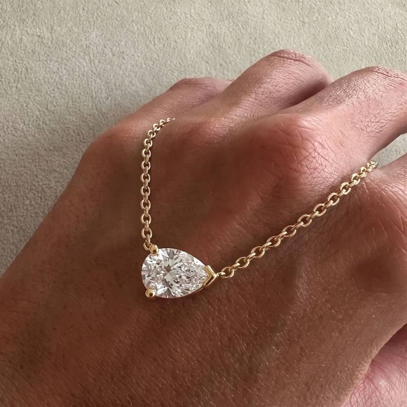East West Pear Cut Moissanite Necklace