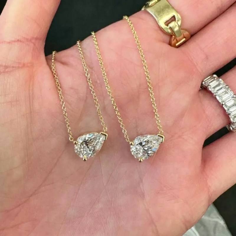 East West Pear Cut Moissanite Necklace