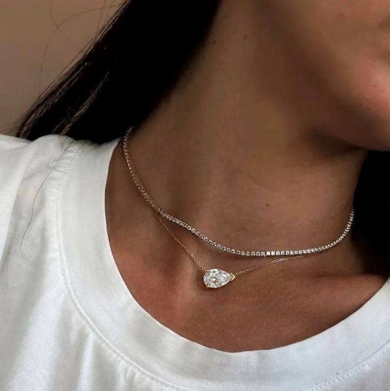 East West Pear Cut Moissanite Necklace