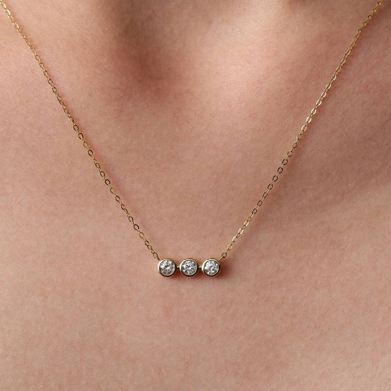 Bezel Setting Three Stones Moissanite Necklace