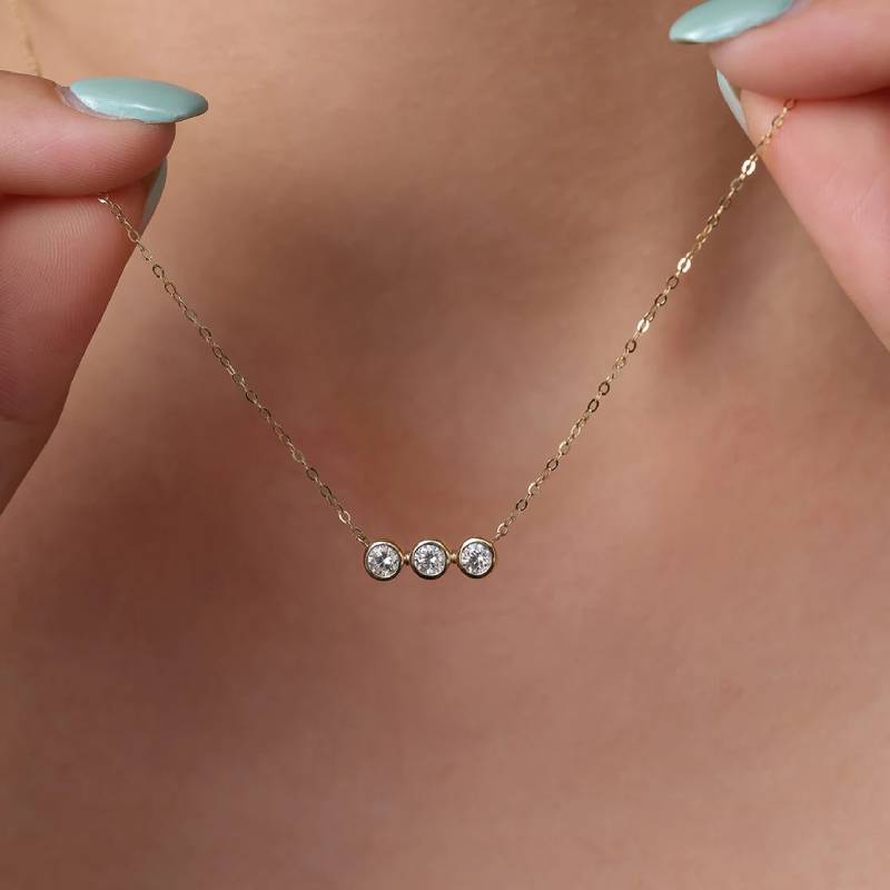 Bezel Setting Three Stones Moissanite Necklace