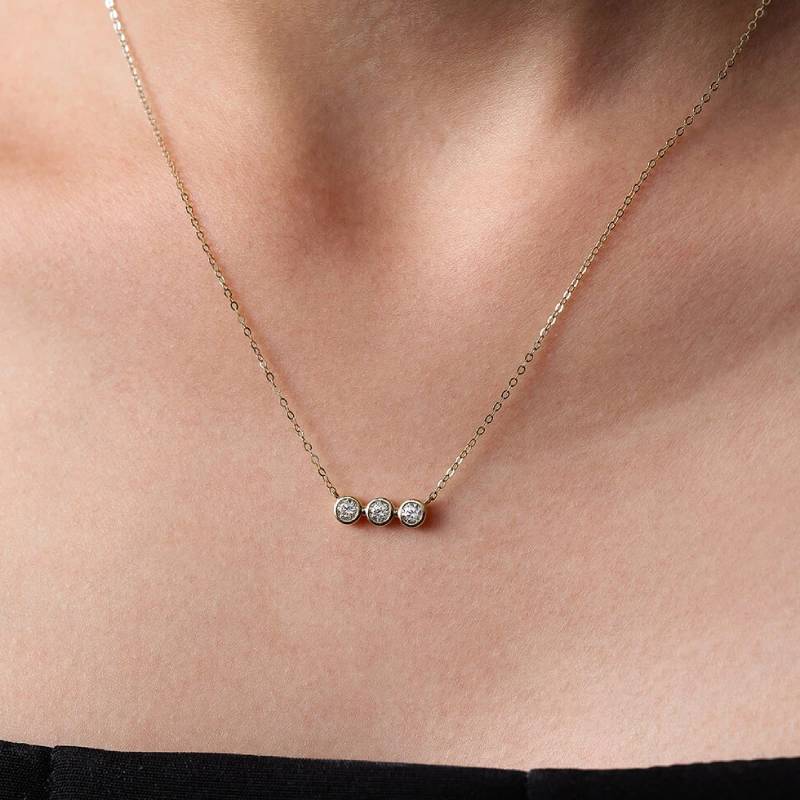 Bezel Setting Three Stones Moissanite Necklace