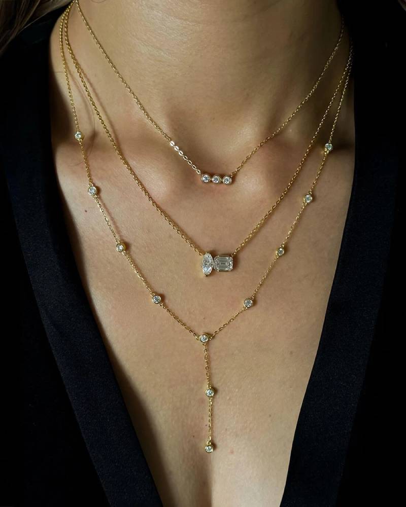 Bezel Setting Three Stones Moissanite Necklace
