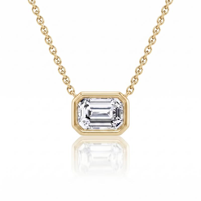 Bezel Emerald Shape Moissanite Pendant
