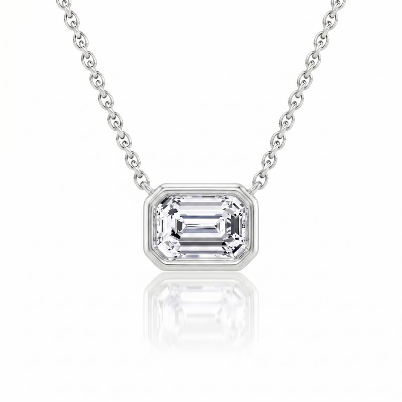 Bezel Emerald Shape Moissanite Pendant
