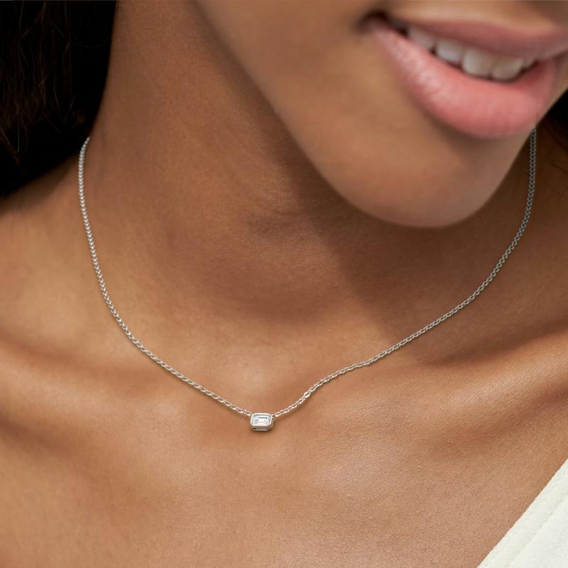 Bezel Emerald Shape Moissanite Pendant