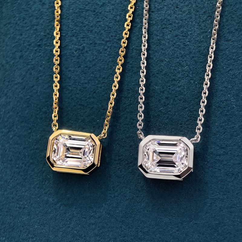 Bezel Emerald Shape Moissanite Pendant