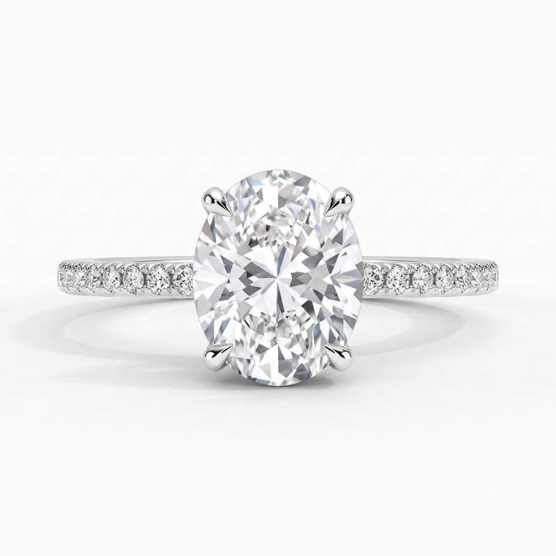 French Pave Oval Moissanite Engagement Ring 2.0 ct