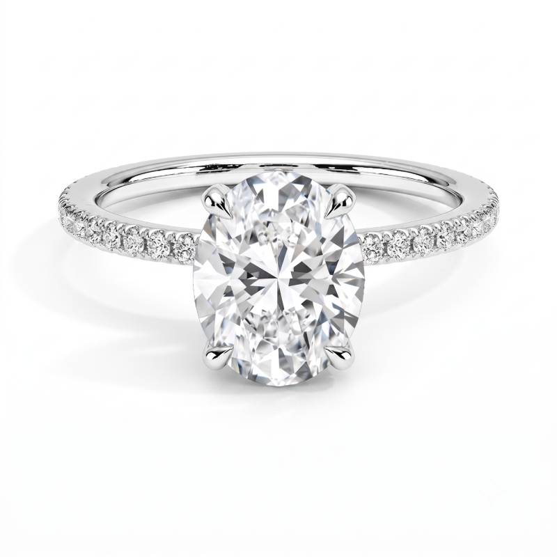 French Pave Oval Moissanite Engagement Ring 2.0 ct