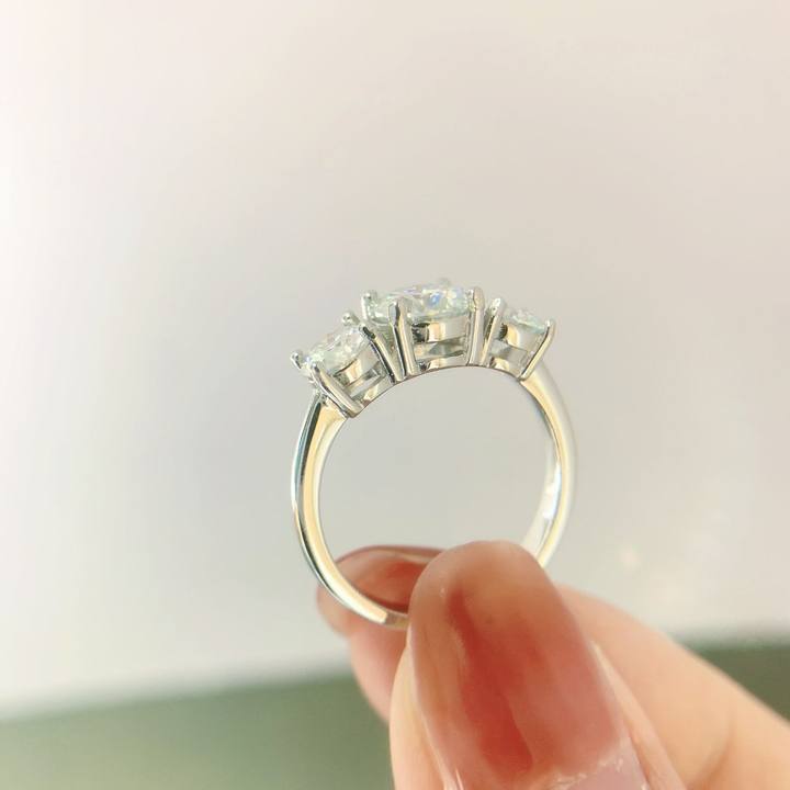 Three-Stone Four-Prong Moissanite Engagement Ring-VOOGME
