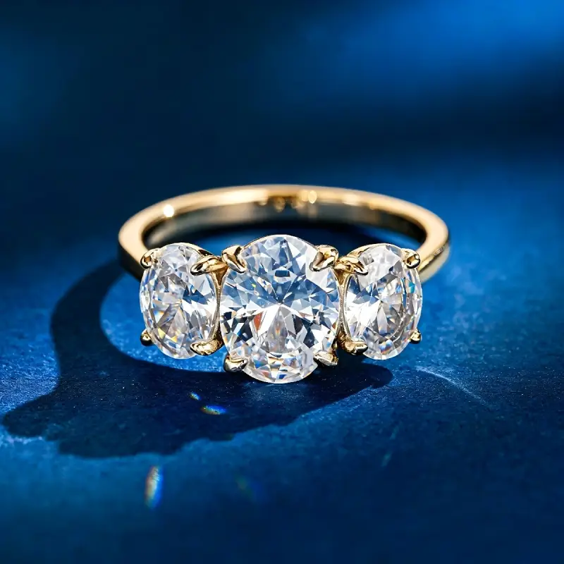 4CT Three-Stone Oval Moissanite Ring