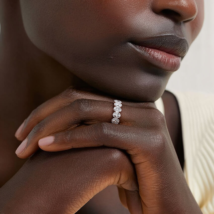 Bezel Oval Moissanite Wedding Band