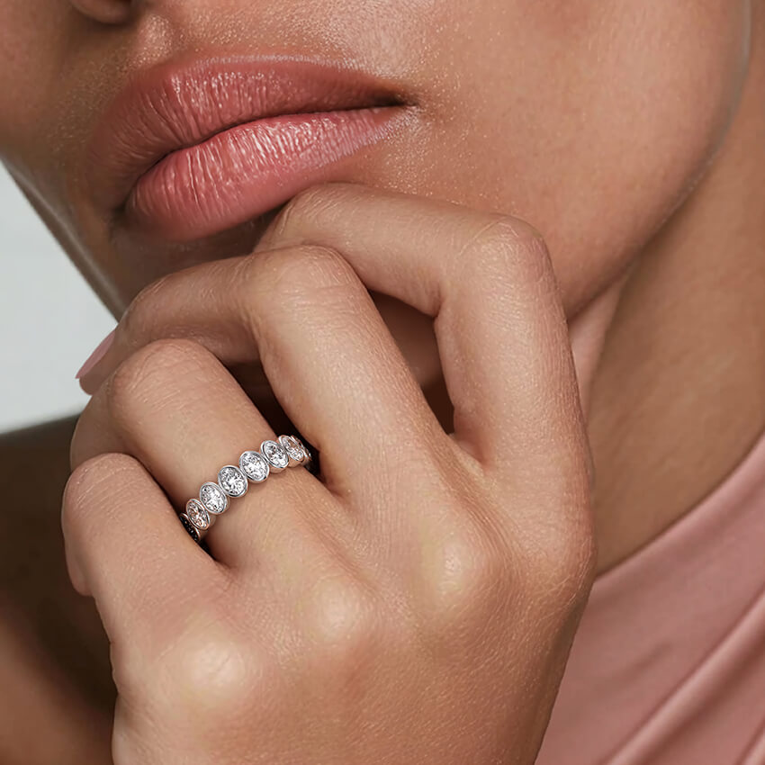 Bezel Oval Moissanite Wedding Band