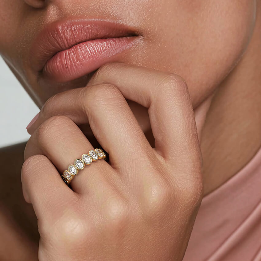 Bezel Oval Moissanite Wedding Band