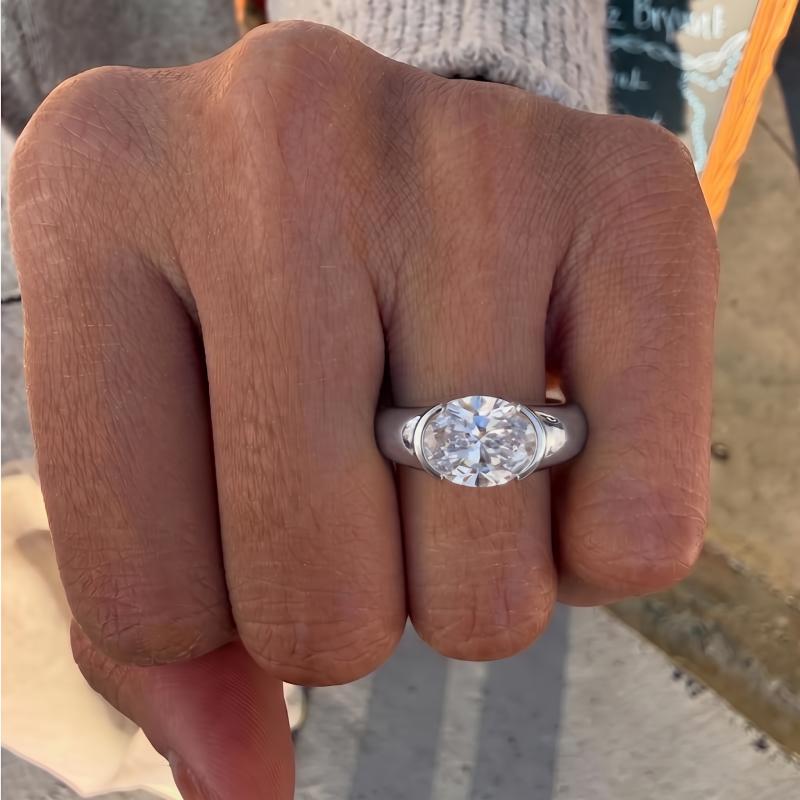 Half Bezel Oval Moissanite Engagement Ring