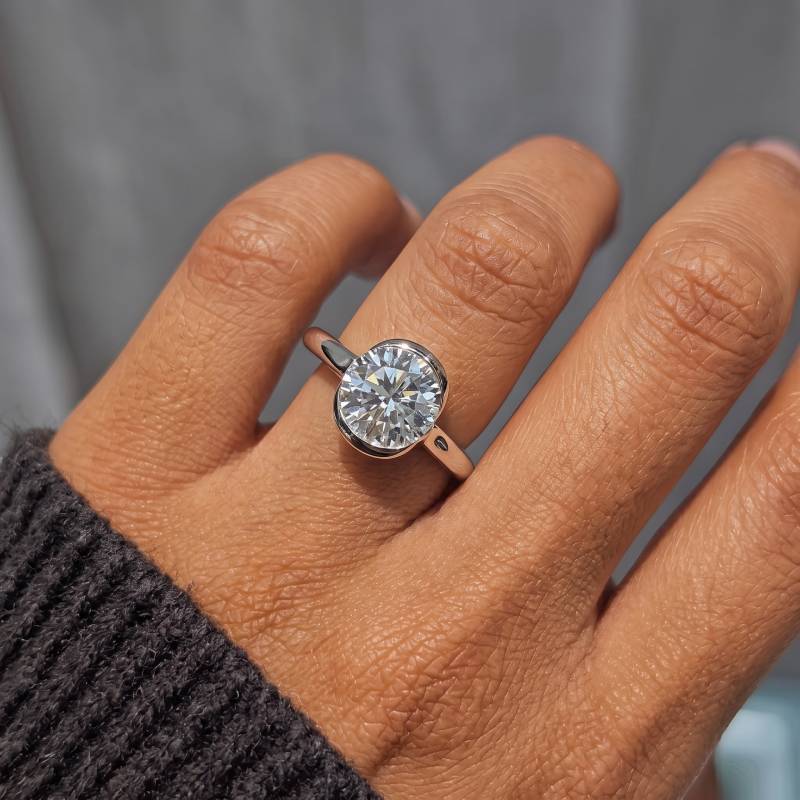 Flush Stacking Half Bezel Moissanite Engagement Ring 1.0 ct