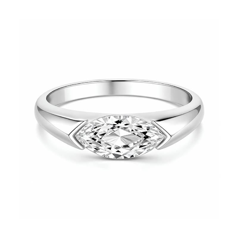 Half Bezel Marquise Moissanite Ring